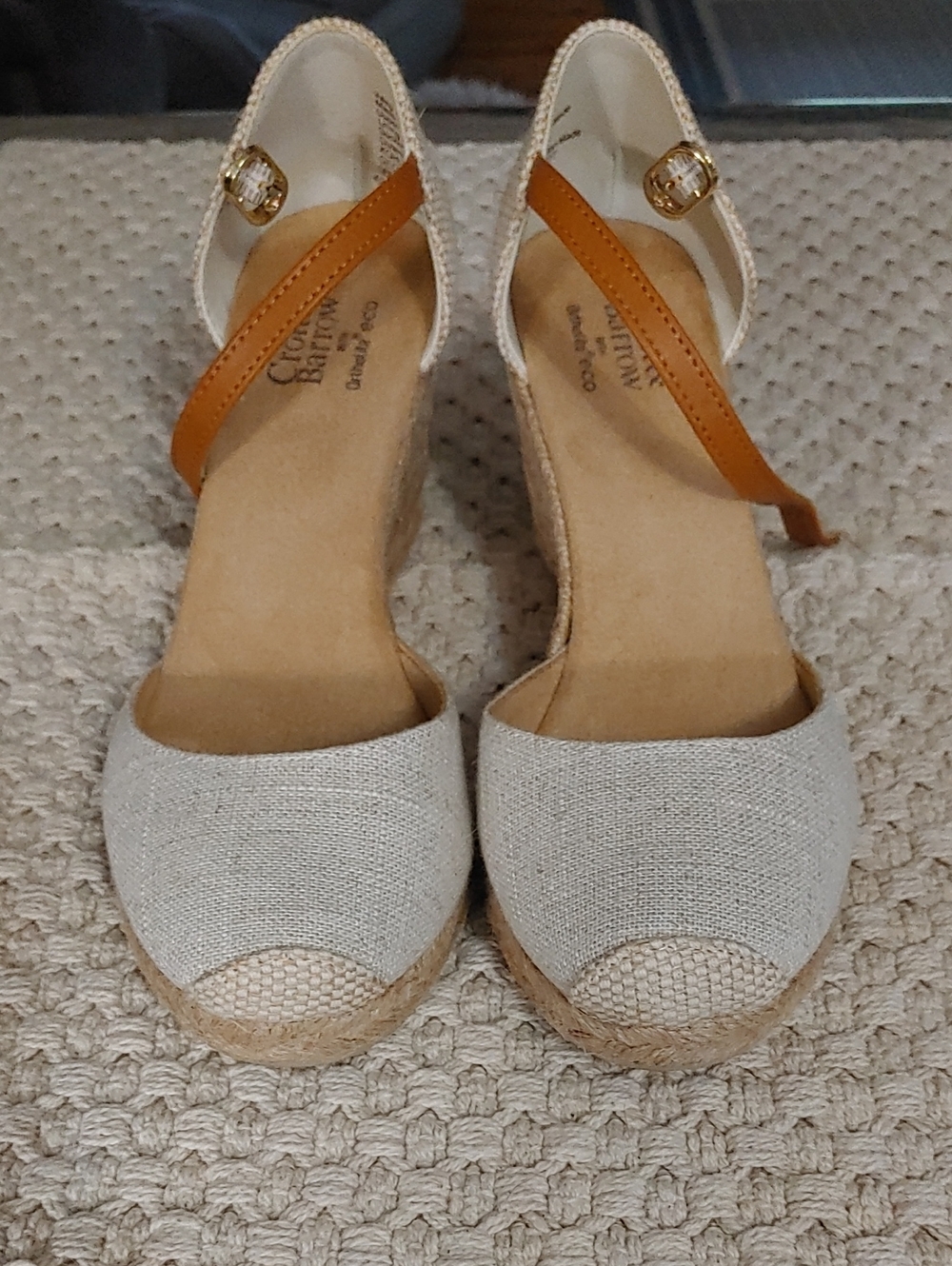 croft & barrow Cream Espadrille Wedge Sandals with Tan Ankle Strap